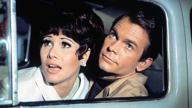 Michelle Lee (L) and Dean Jones (R) in The Love Bug, 1969.